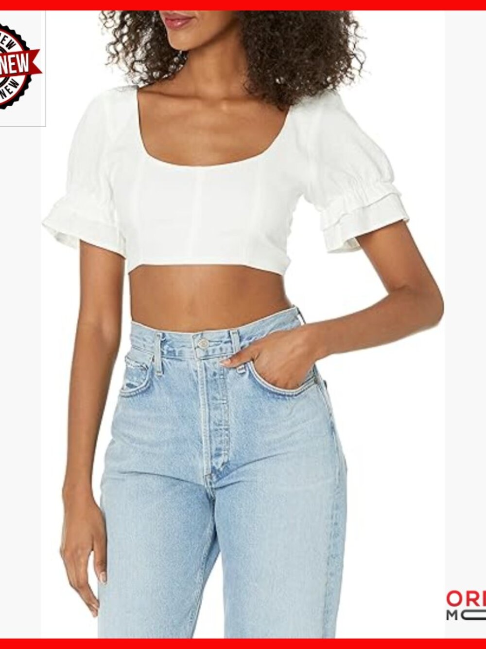 Cropped Linen Blouse with Puff Sleeves, Two-Way Tie Front or Back - Picture 1 of 3